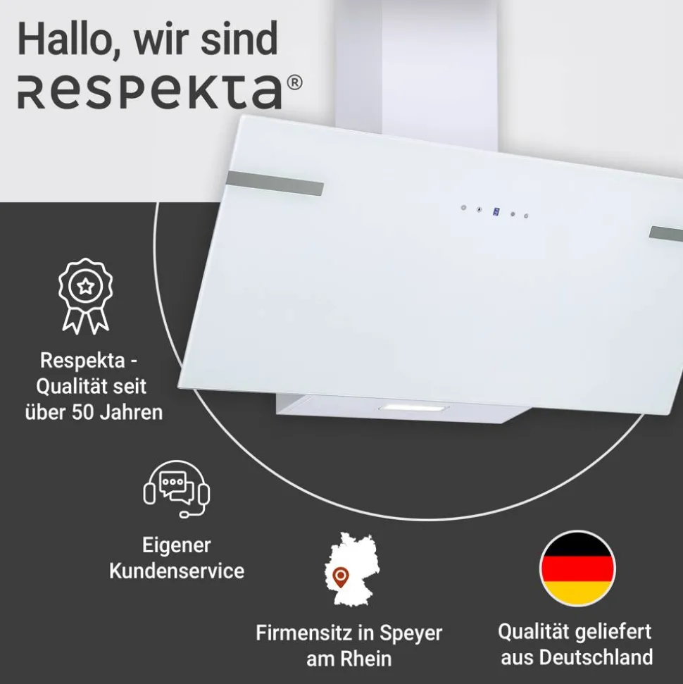 Schräghaube 'CH58090WA+' Metall/Glas weiß 90 cm