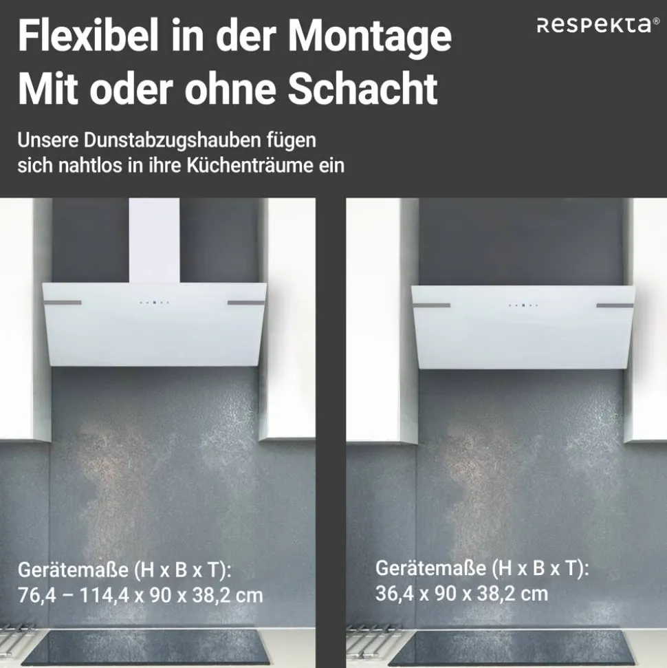 Schräghaube 'CH58090WA+' Metall/Glas weiß 90 cm