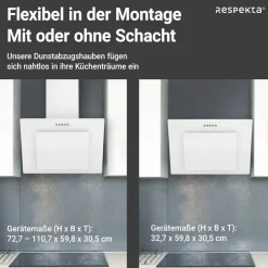 Schräghaube 'CH21060WBZ' Metall/Glas weiß 60 cm