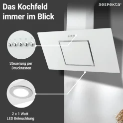 Schräghaube 'CH22010/90WBZ' Metall/Glas weiß 90 cm