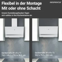 Schräghaube 'CH24080WM' Metall/Glas weiß 80 cm