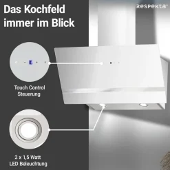 Schräghaube 'CH24080WM' Metall/Glas weiß 80 cm