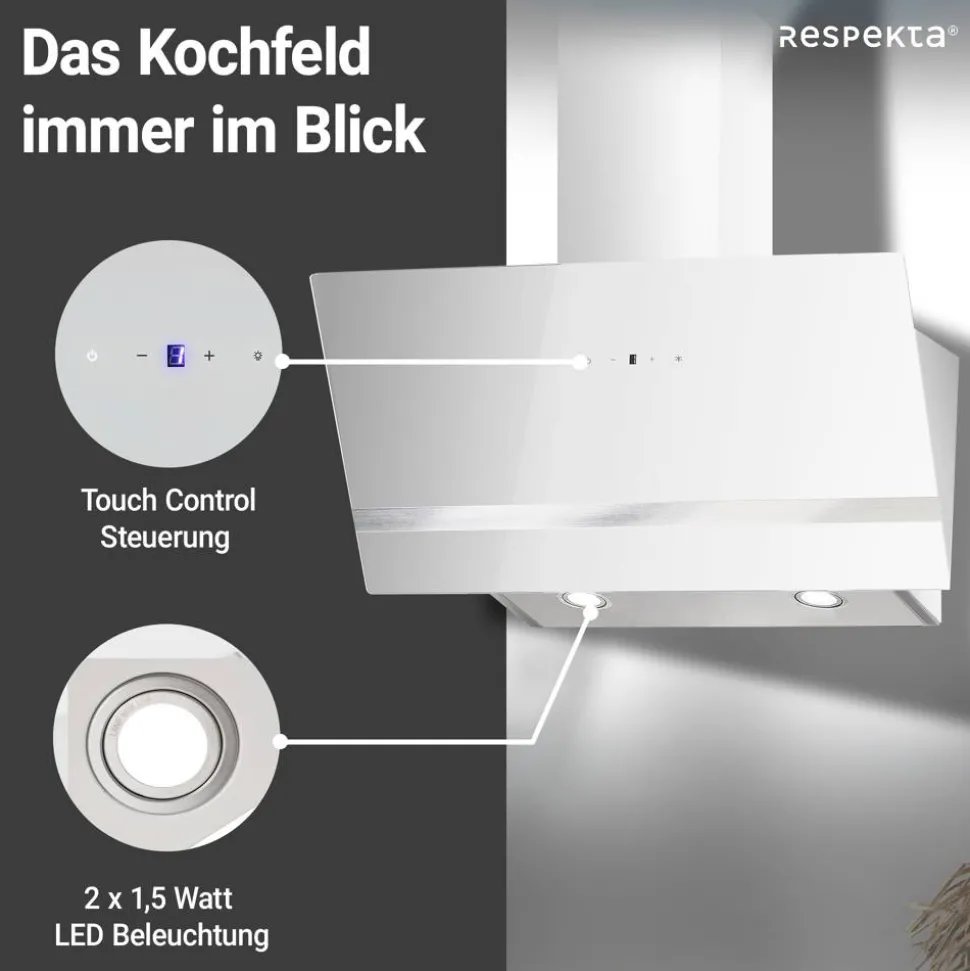 Schräghaube 'CH24080WM' Metall/Glas weiß 80 cm