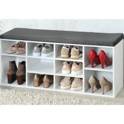 Schuhschrank mit Sitzkissen weiß 103,5 x 48 x 29,5 cm