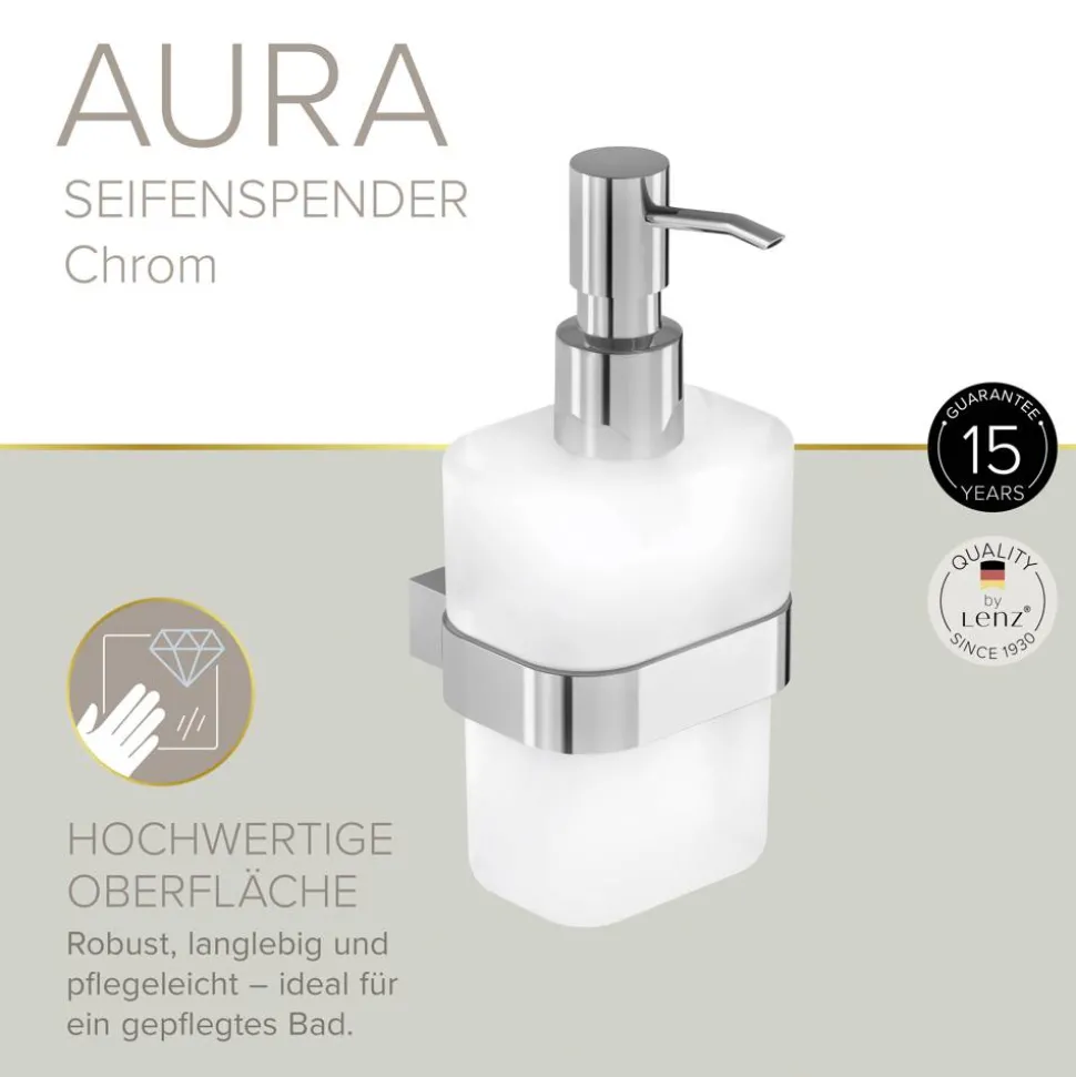 Seifenspender 'Aura' wandhängend eckig verchromt/weiß
