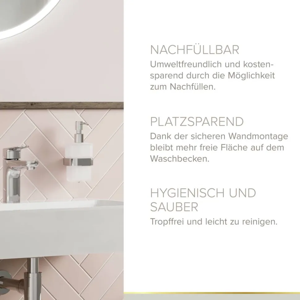 Seifenspender 'Aura' wandhängend eckig verchromt/weiß