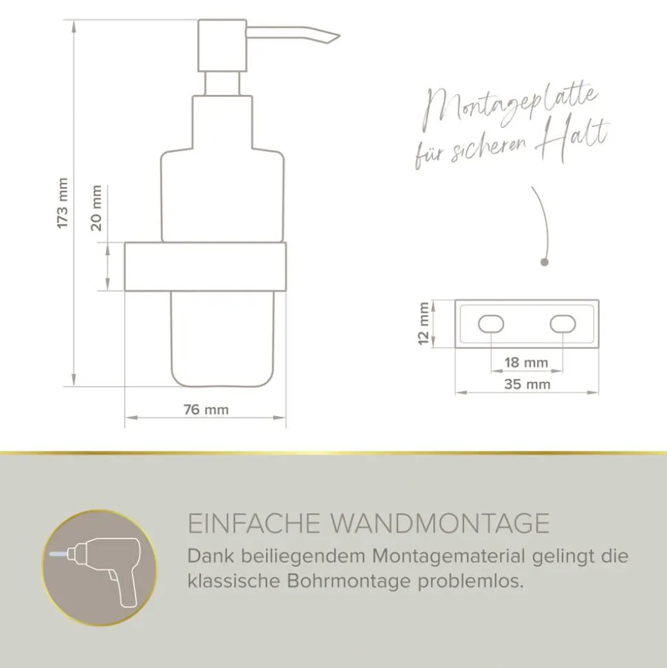 Seifenspender 'Aura' wandhängend eckig verchromt/weiß