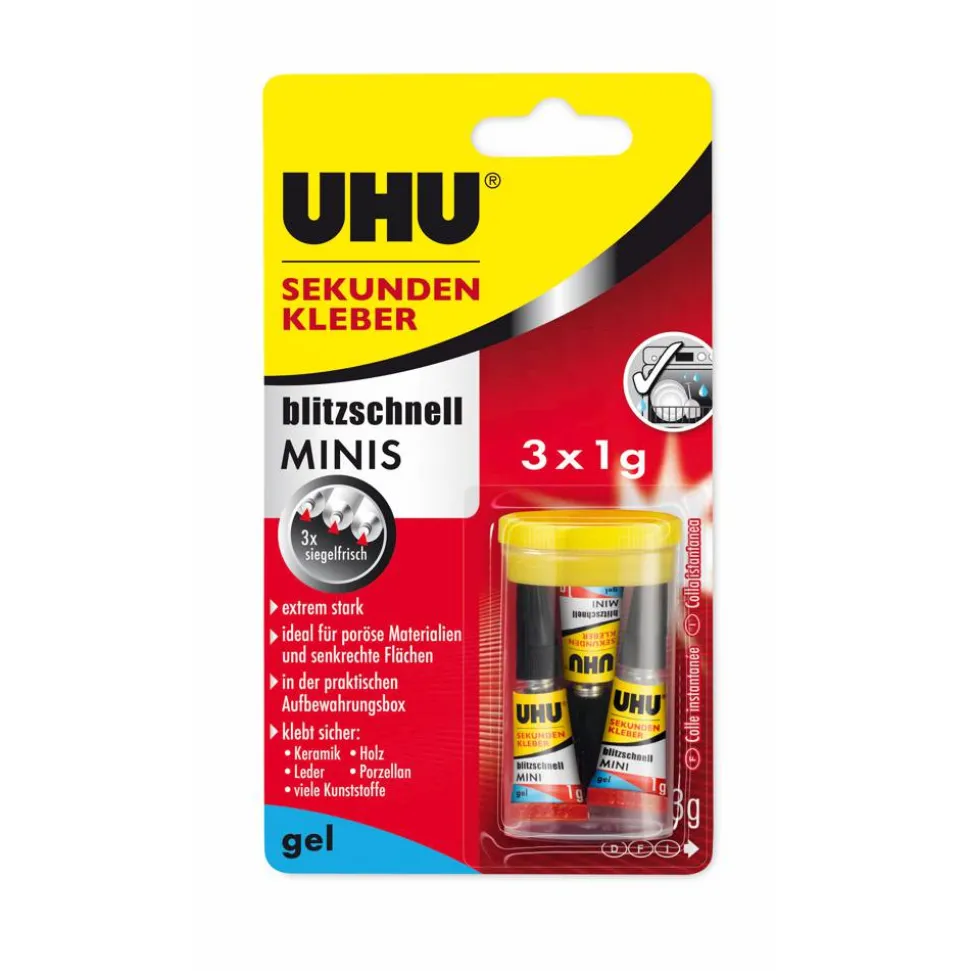 Sekundenkleber 'Blitzschnell Minis' 3 x 1 g, Gel, mit Aufbewahrungsbox