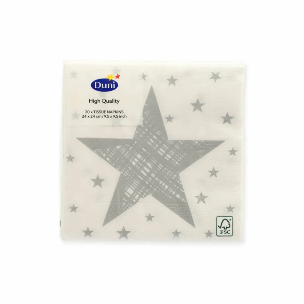 Servietten 'Shining Star White' weiß/silbern 24 x 24 cm 20 Stück