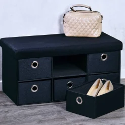 Sitzbank mit Aufbewahrungsboxen schwarz 76 x 38 x 38 cm