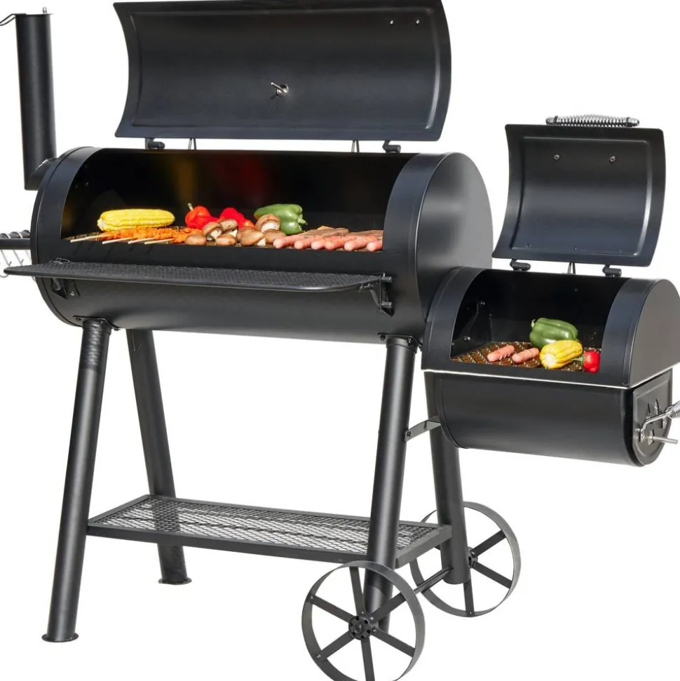 Smoker- und Holzkohlegrill 'Buffalo' schwarz 155 x 132 x 78 cm