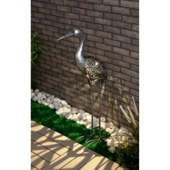 Solar-Dekoleuchte Kranich silbern 33 x 73 cm