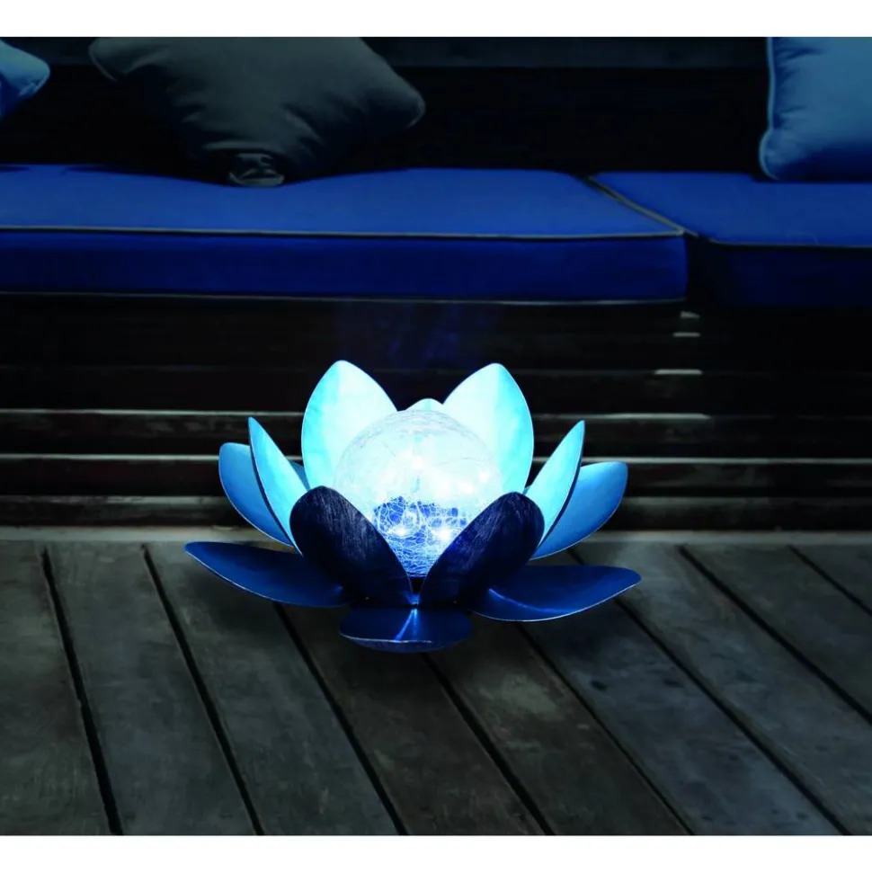 Solar-Dekoleuchte Lotus blau 27 x 11 cm
