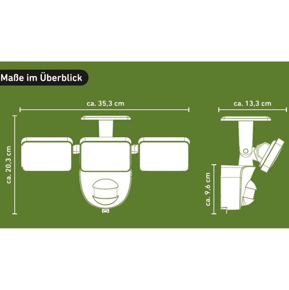 Solar-LED-Wandstrahler 'Houston' mit Bewegungsmelder schwarz 35,3 x 20,3 cm