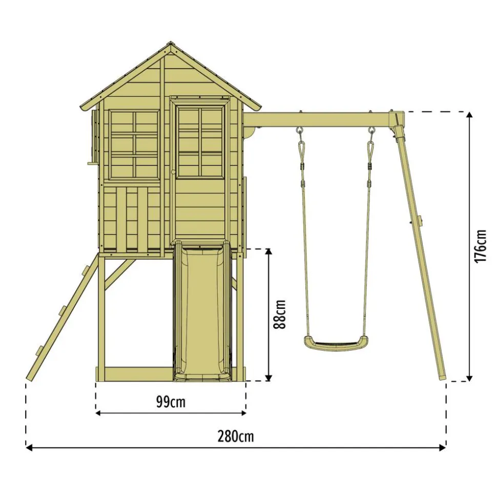 Spielhaus 'Holli 2' naturfarben/schwarz mit Rutsche und Schaukel 352 x 280 x 224 cm