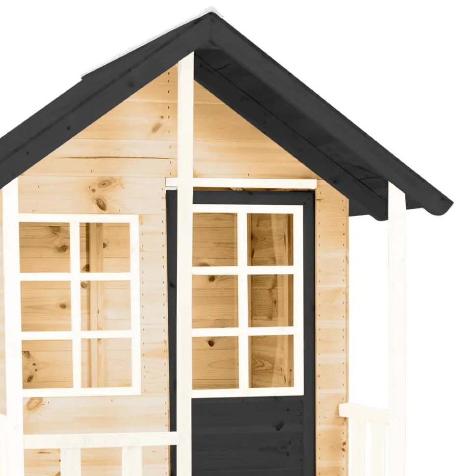 Spielhaus 'Holli 2' naturfarben/schwarz mit Rutsche und Schaukel 352 x 280 x 224 cm