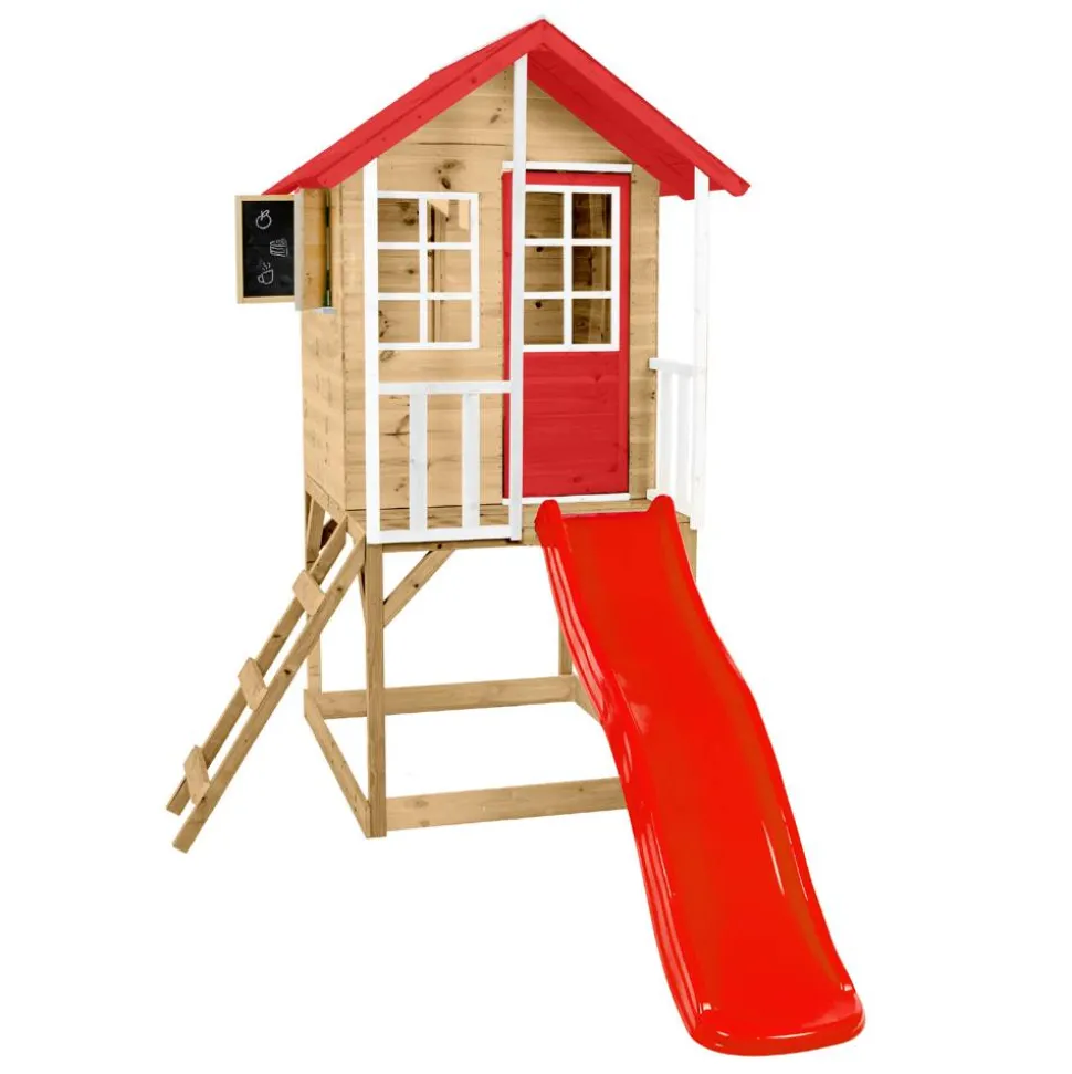 Spielhaus 'Lolla 1' naturfarben/rot mit Rutsche 270 x 148 x 224 cm