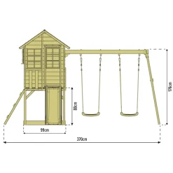 Spielhaus 'Lolla 3' naturfarben/rot mit Rutsche und Doppelschaukel 352 x 370 x 224 cm