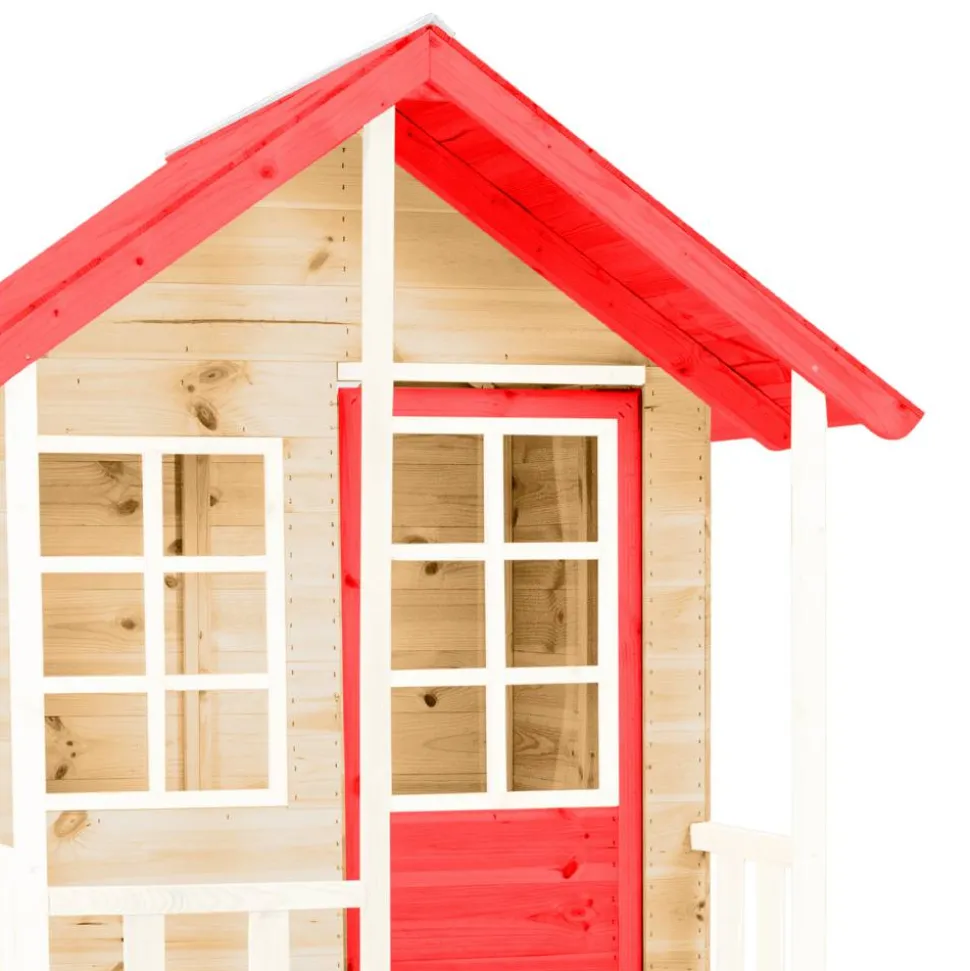 Spielhaus 'Lolla 3' naturfarben/rot mit Rutsche und Doppelschaukel 352 x 370 x 224 cm