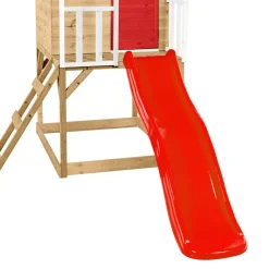 Spielhaus 'Lolla 3' naturfarben/rot mit Rutsche und Doppelschaukel 352 x 370 x 224 cm