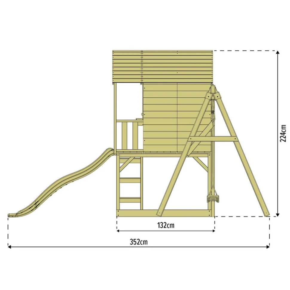 Spielhaus 'Lolla 3' naturfarben/rot mit Rutsche und Doppelschaukel 352 x 370 x 224 cm
