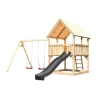 Spielturm 'Ida' naturbelassen mit Rutsche anthrazit, Doppelschaukel 440 x 394 x 345 cm