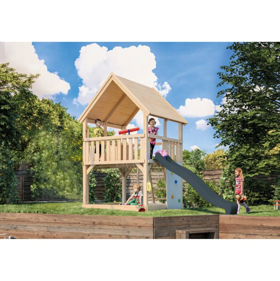 Spielturm 'Ida' naturbelassen mit Rutsche anthrazit 200 x 394 x 345 cm