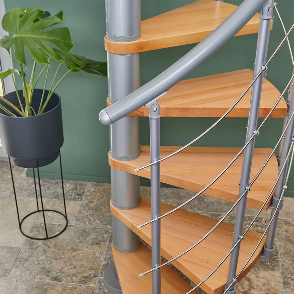 Spindeltreppe 'Oslo' grau/buche Ø 140 cm
