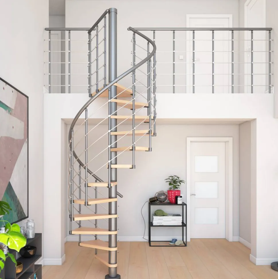 Spindeltreppe 'Oslo' grau/buche Ø 140 cm