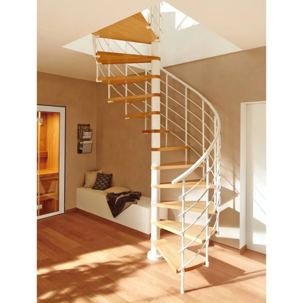 Spindeltreppe 'Oslo' weiß/buche Ø 140 cm
