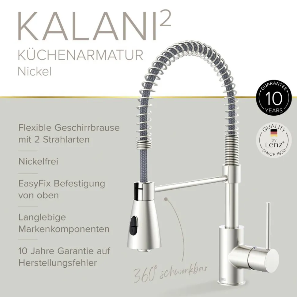Spültischarmatur 'Kalani²' herausziehbar nickelfarben 43,8 cm