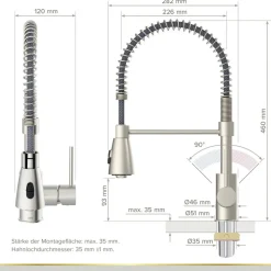 Spültischarmatur 'Kalani²' herausziehbar nickelfarben 43,8 cm