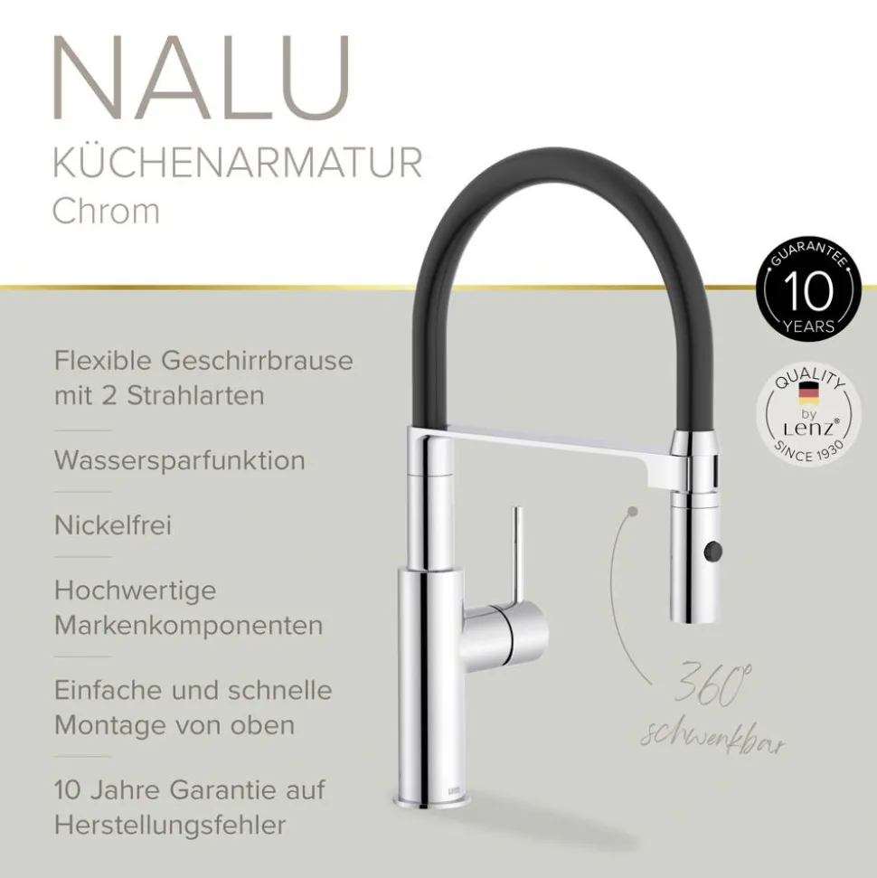 Spültischarmatur 'Nalu' herausziehbar verchromt/schwarz 42,7 cm