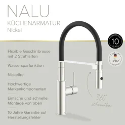 Spültischarmatur 'Nalu' herausziehbar nickelfarben/schwarz 42,7 cm