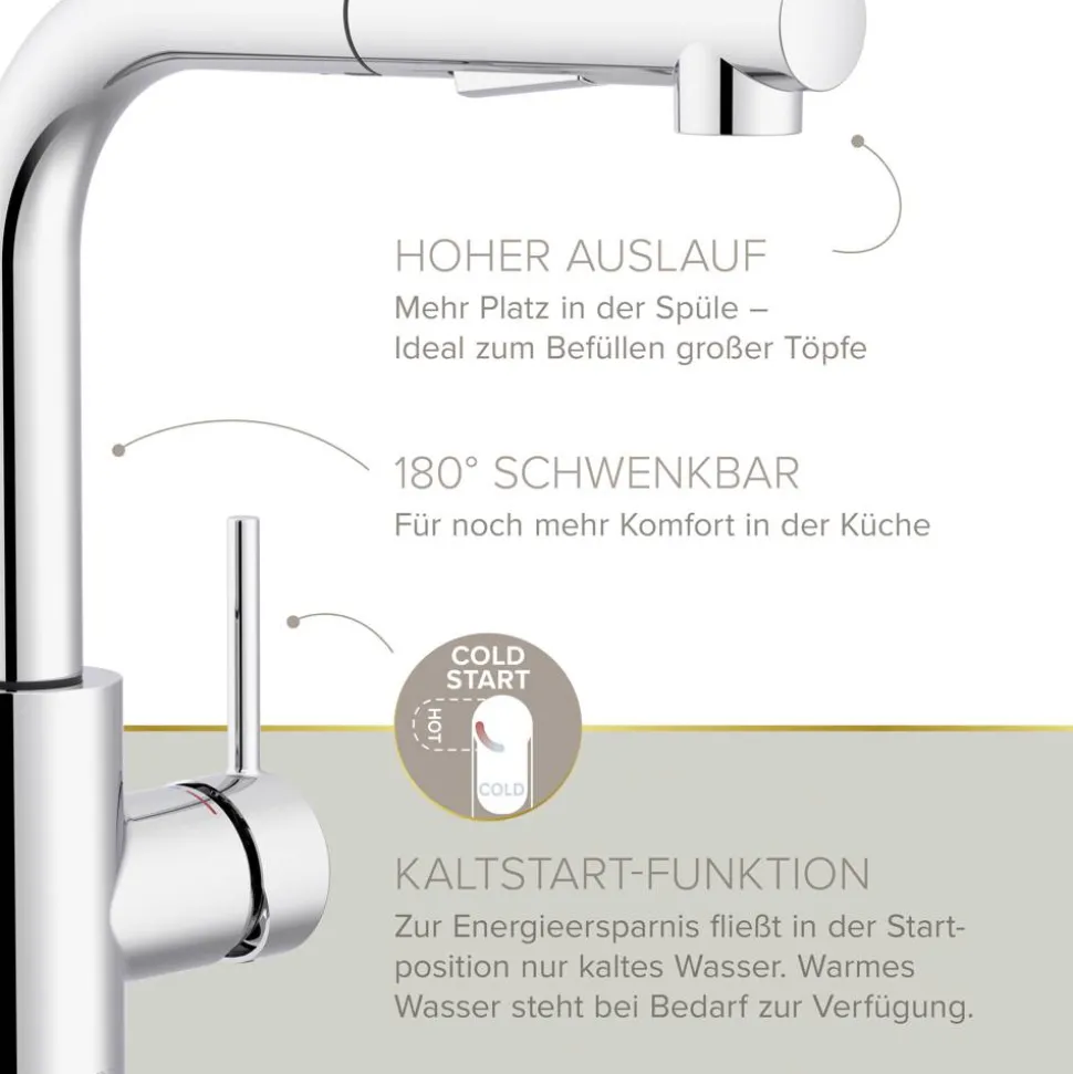 Spültischarmatur 'Olina Flex' chromfarben 27,7 cm mit Geschirrbrause