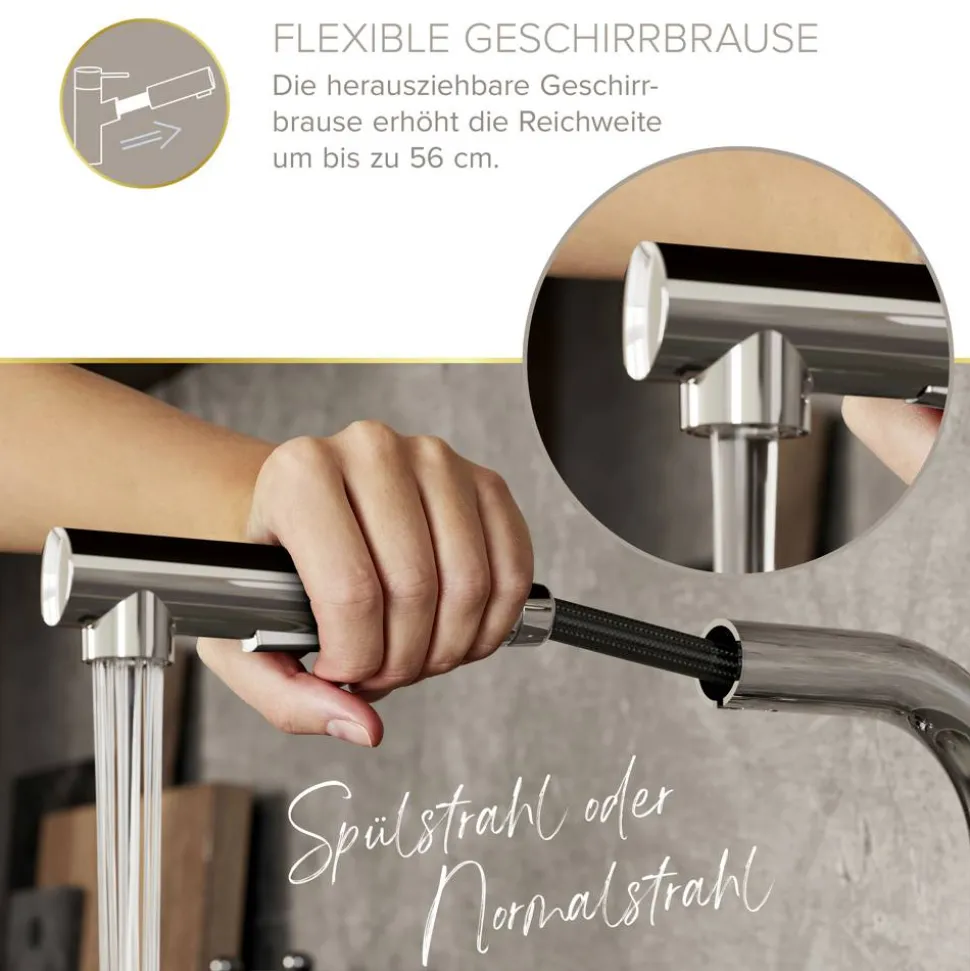 Spültischarmatur 'Olina Flex' chromfarben 27,7 cm mit Geschirrbrause