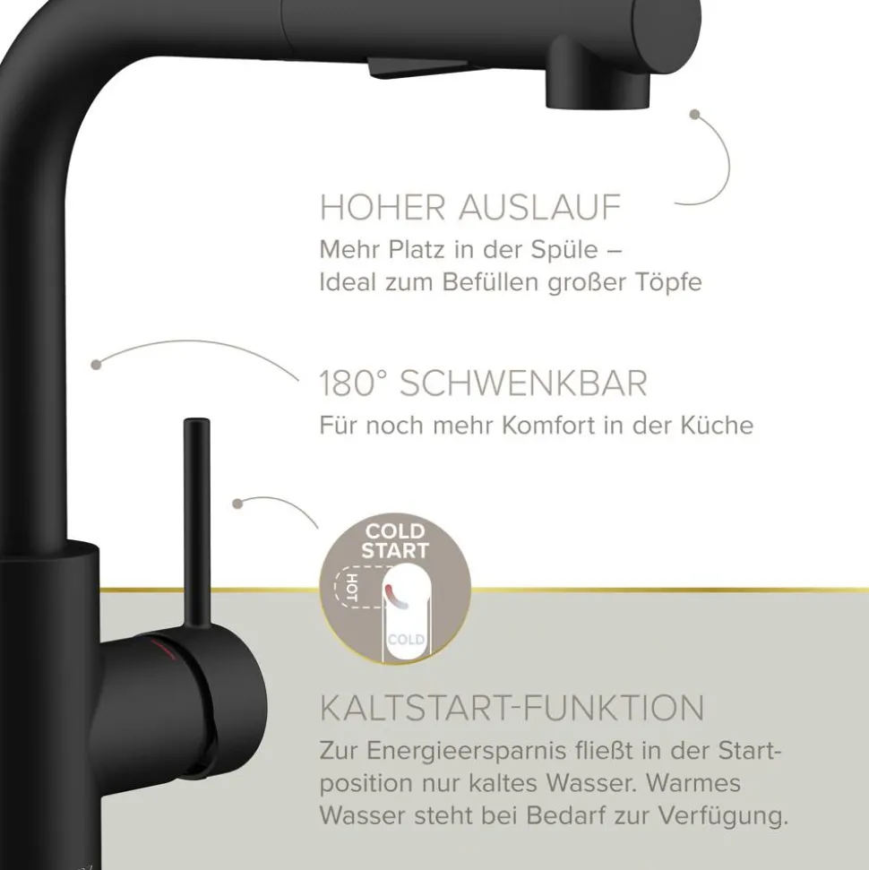 Spültischarmatur 'Olina Flex' schwarz 27,7 cm mit Geschirrbrause