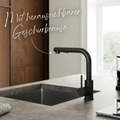 Spültischarmatur 'Olina Flex' schwarz 27,7 cm mit Geschirrbrause