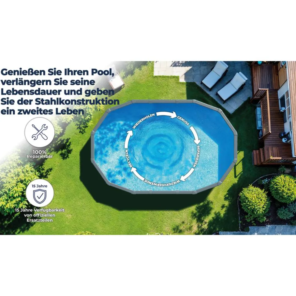 Stahlwandpool-Set 'Anthracite' oval 610 × 375 × 132 cm, mit Seitenstützen
