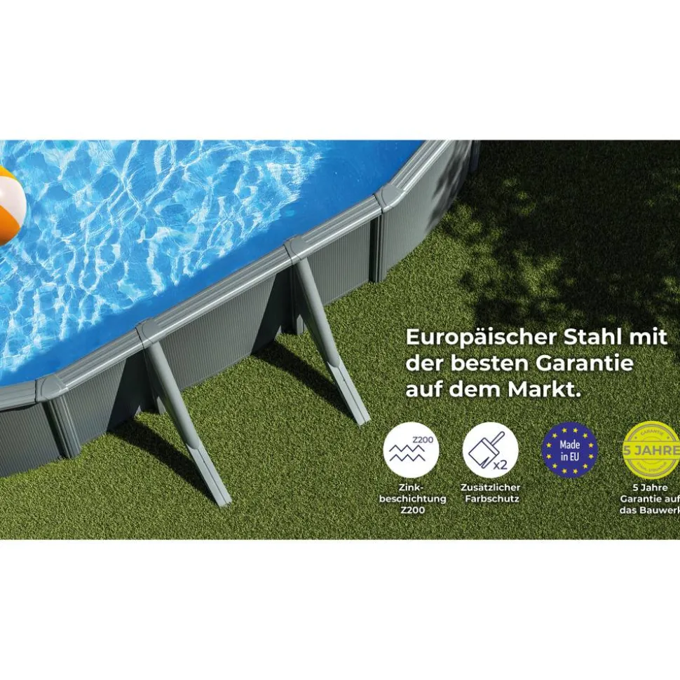 Stahlwandpool-Set 'Anthracite' oval 610 × 375 × 132 cm, mit Seitenstützen