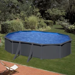 Stahlwandpool-Set 'Anthracite' oval 610 × 375 × 132 cm, mit Seitenstützen