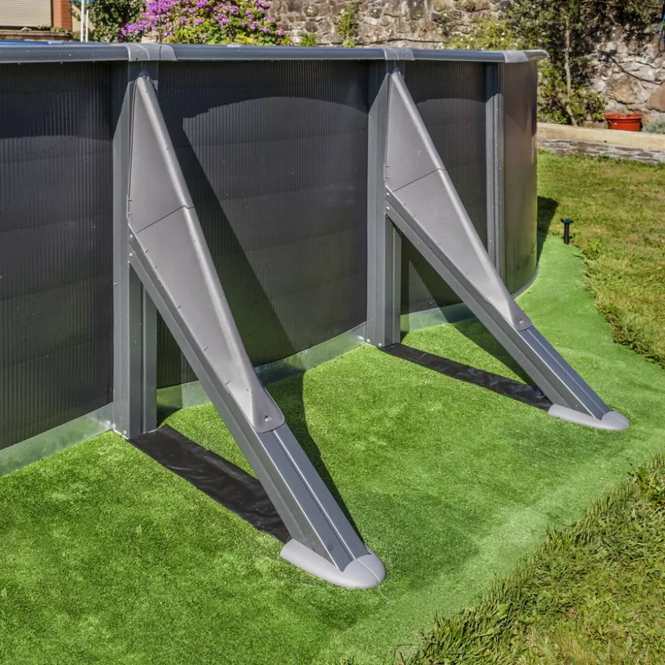 Stahlwandpool-Set 'Anthracite' oval 610 × 375 × 132 cm, mit Seitenstützen