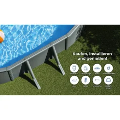 Stahlwandpool-Set 'Anthracite' oval 610 × 375 × 132 cm, mit Seitenstützen