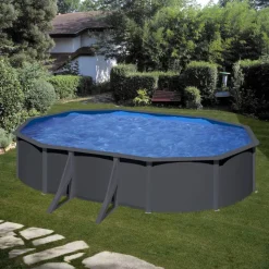 Stahlwandpool-Set 'Anthracite' oval 500 × 375 × 120 cm, mit Seitenstützen