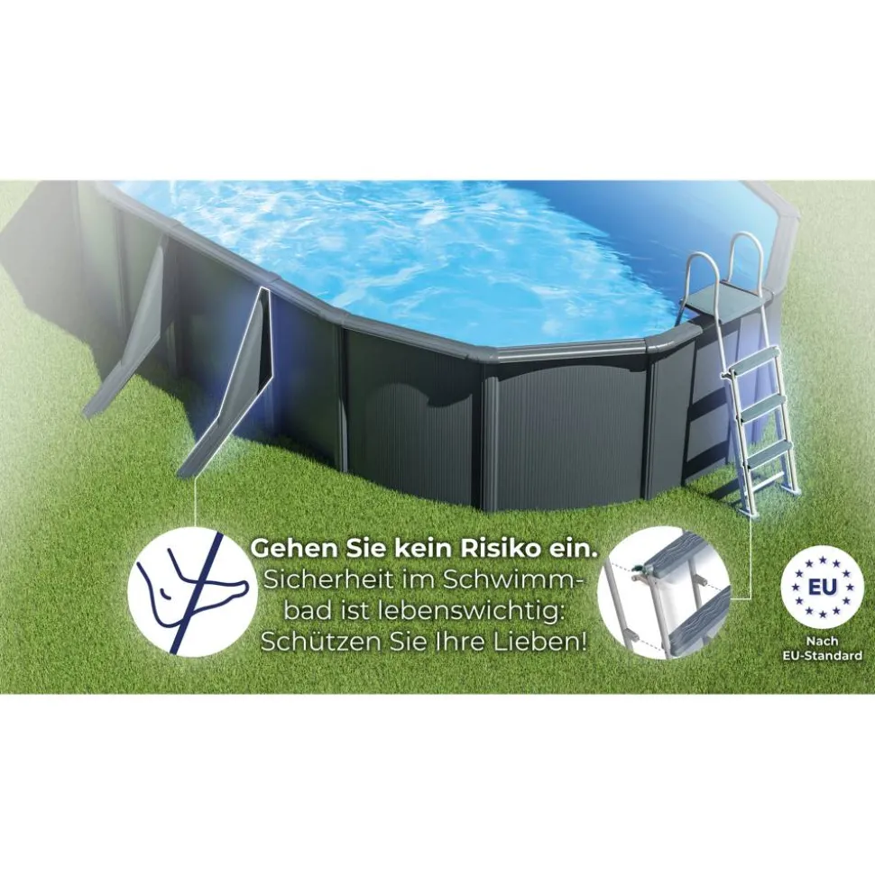 Stahlwandpool-Set 'Anthracite' oval 500 × 375 × 120 cm, mit Seitenstützen