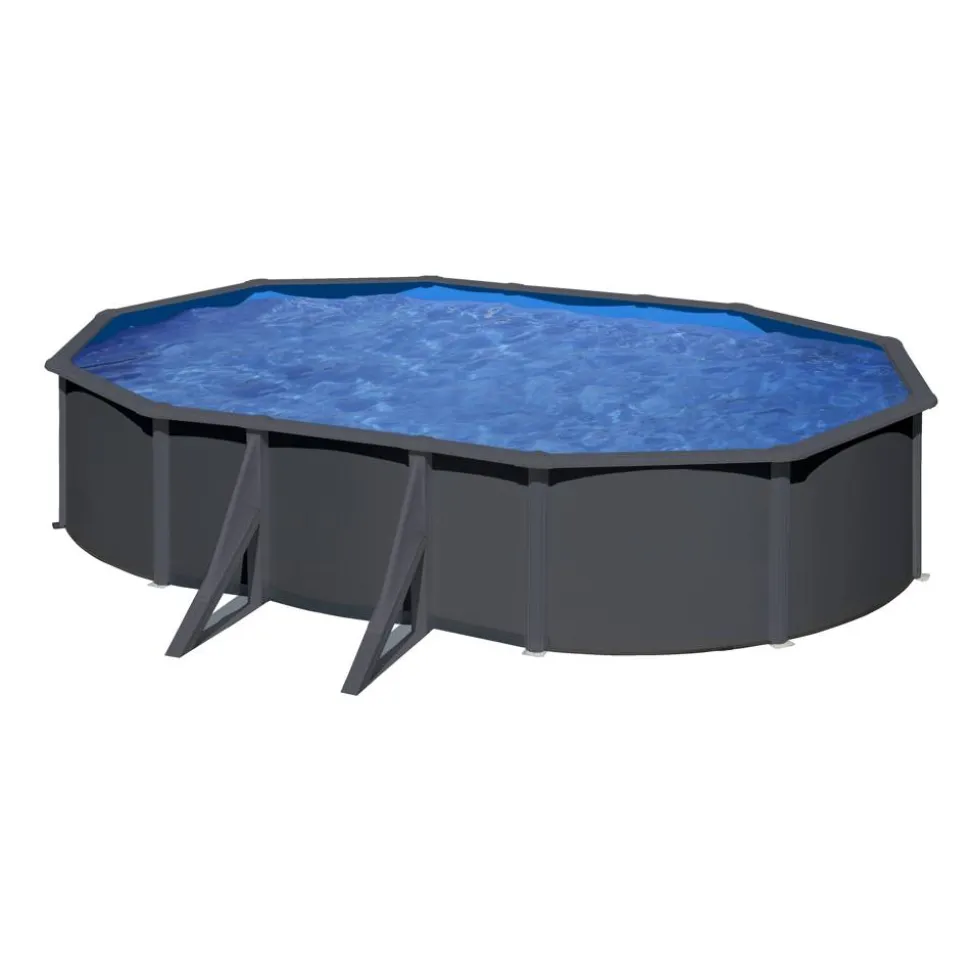 Stahlwandpool-Set 'Anthracite' oval 500 × 375 × 120 cm, mit Seitenstützen