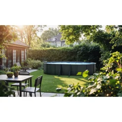Stahlwandpool-Set 'Anthracite' oval 500 × 375 × 120 cm, mit Seitenstützen