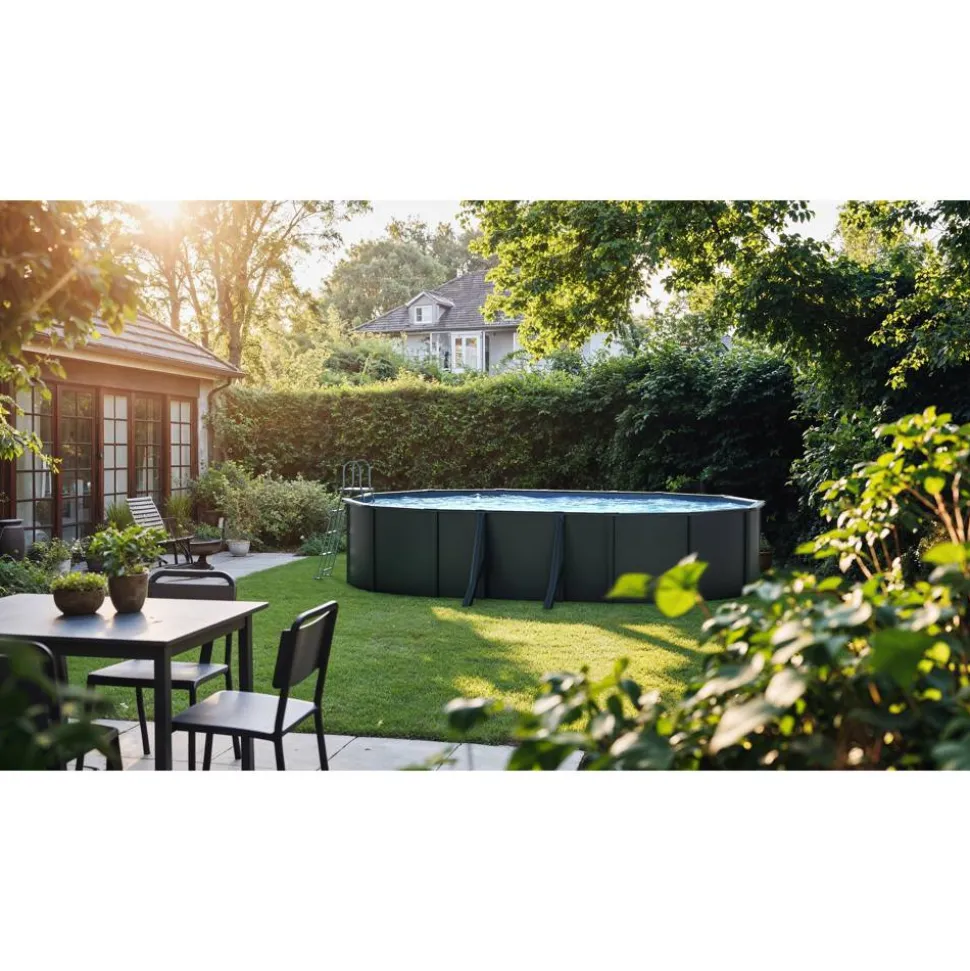 Stahlwandpool-Set 'Anthracite' oval 500 × 375 × 120 cm, mit Seitenstützen