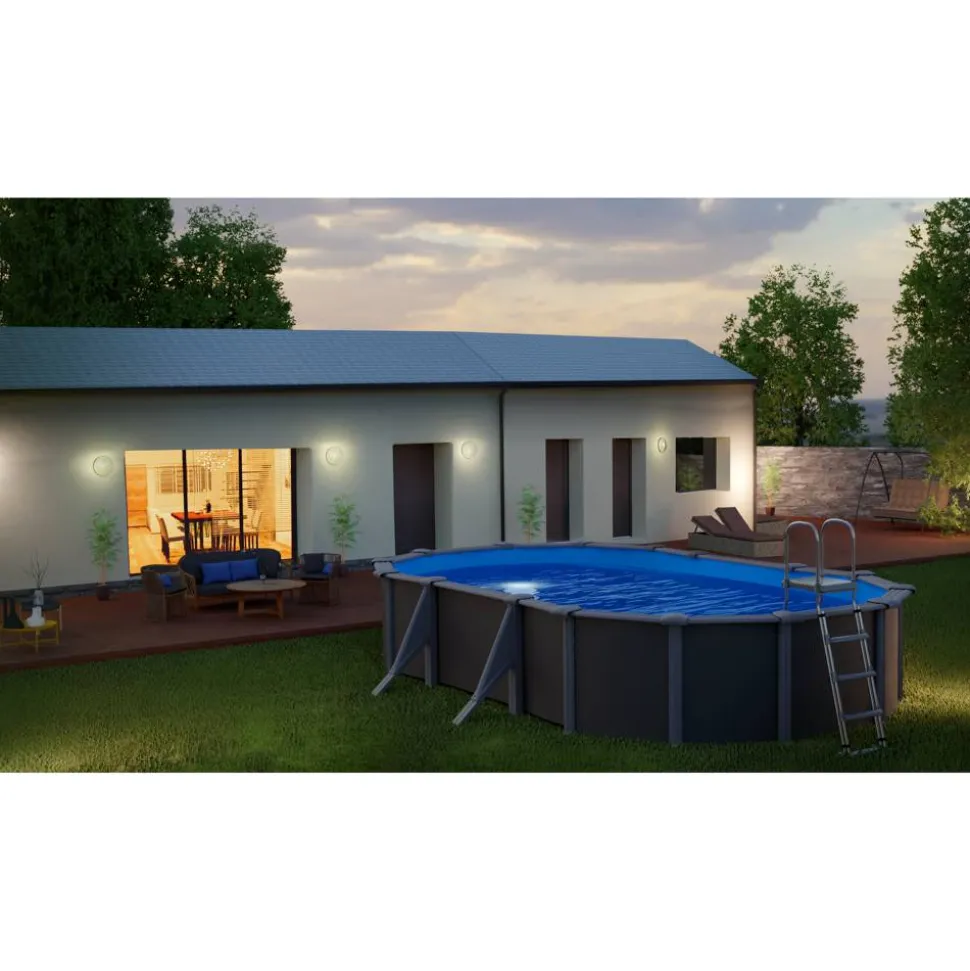 Stahlwandpool-Set 'Anthracite' oval 500 × 375 × 120 cm, mit Seitenstützen