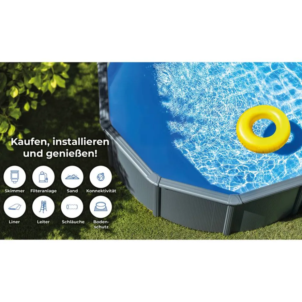 Stahlwandpool-Set 'Anthracite' oval 610 × 375 × 132 cm
